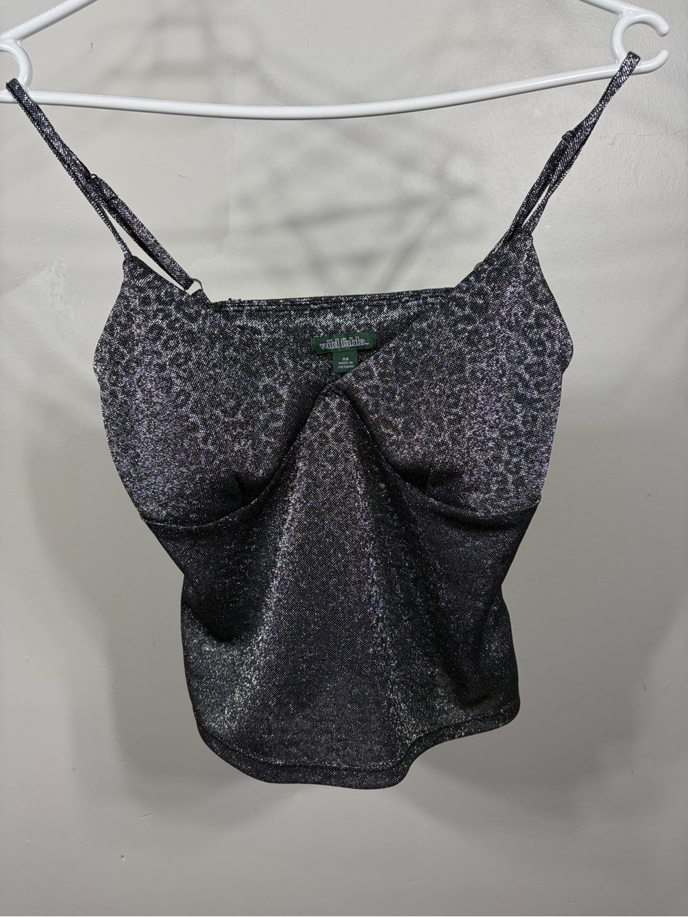 wild fable Black Metallic Silver Leopard Print Cami Crop Top Sparkly Y2K